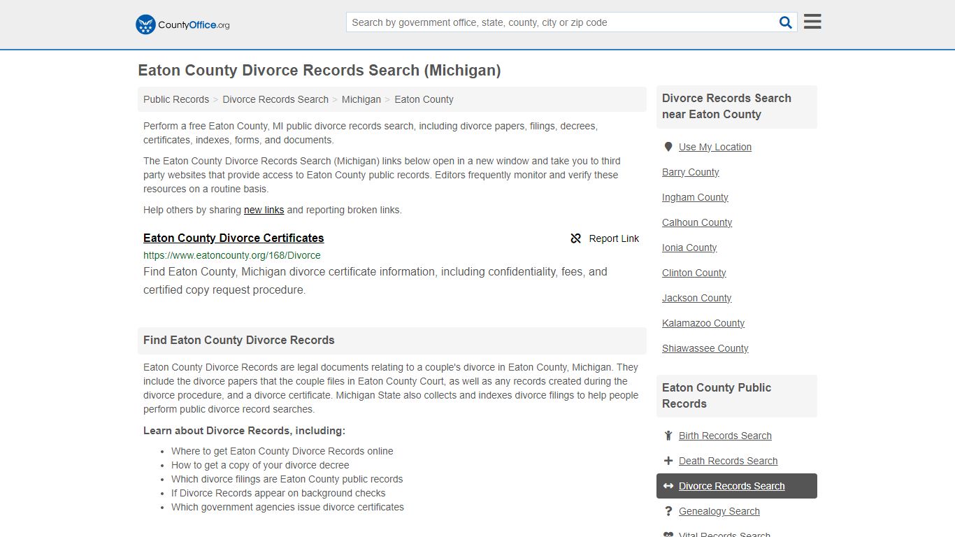 Divorce Records Search - Eaton County, MI (Divorce Certificates & Decrees)