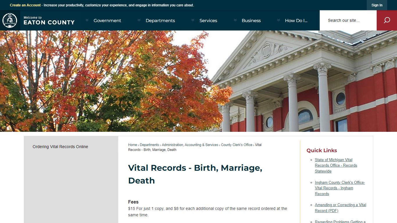 Vital Records - Birth, Marriage, Death | Eaton County, MI