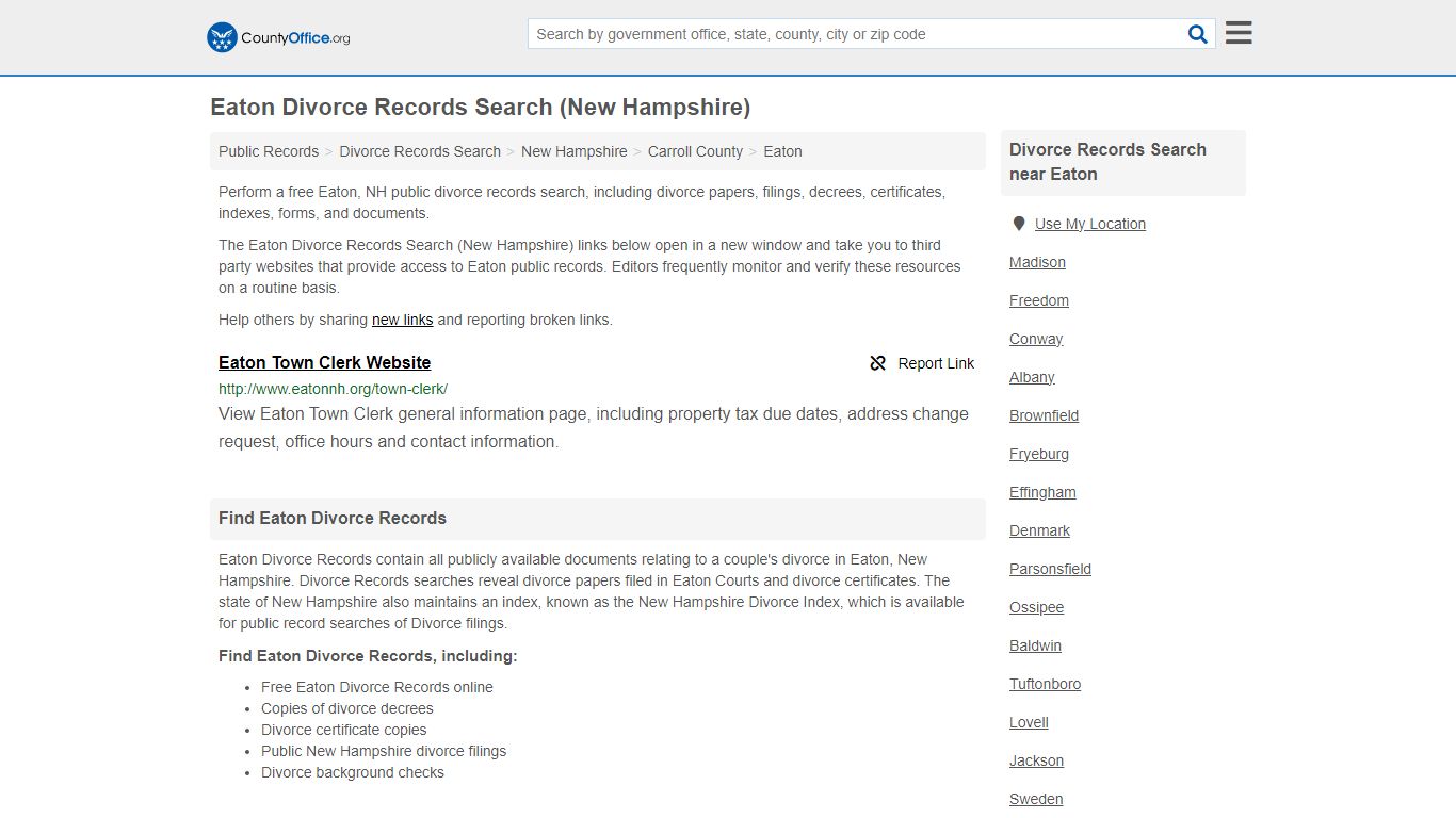 Divorce Records Search - Eaton, NH (Divorce Certificates & Decrees)